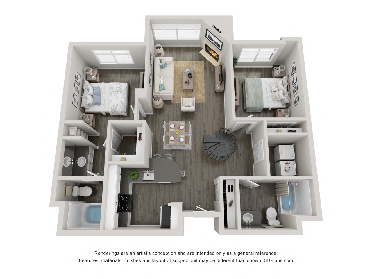 Floor plan for 2 beds, 2 baths, 1179 sqft